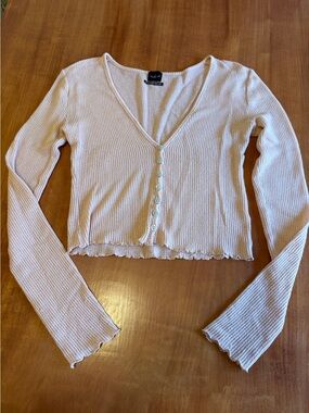 Urban Outfitters Light Pink Ribbed V-Neck Button Crop Cardigan